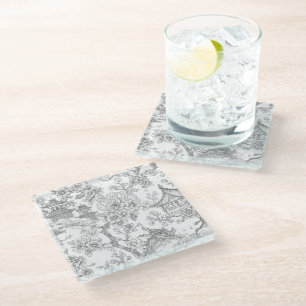 Dessous-de-verre En Verre Chinoiserie Toile Dragon Fleur de Cerisier Ornemen