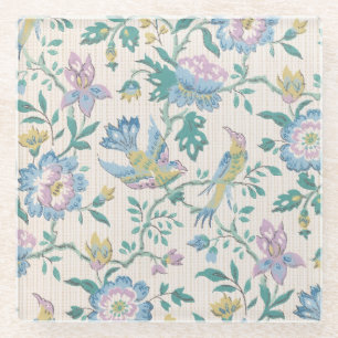 Dessous-de-verre En Verre Chinoiserie Vintage Oiseaux Motif Floral Pastel