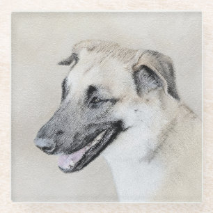 Dessous-de-verre En Verre Chinook (oreilles d'hélicoptère) Peinture - Chien