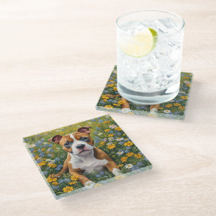 Dessous-de-verre En Verre Chiot Terrier Brown Et Blanc Du Staffordshire