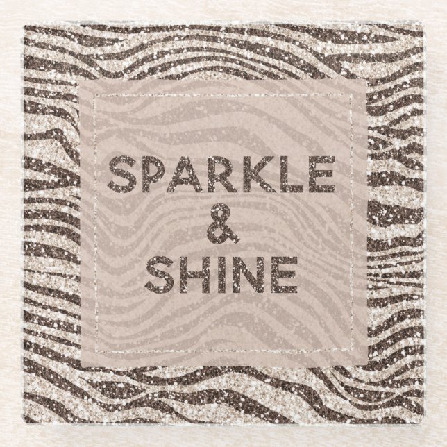 Dessous-de-verre En Verre Chocolat Brown crème Blush Zebra Parties scintilla (Devant)