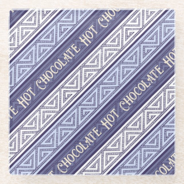 Dessous-de-verre En Verre Chocolat Chaud Blanc Lilas et Rayures Celtiques Vi (Devant)