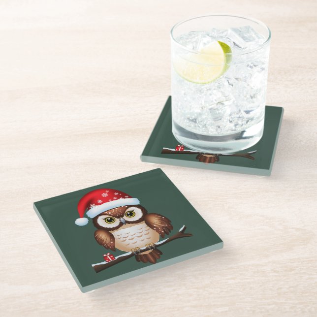 Dessous-de-verre En Verre Chouette Noël (Incliné)