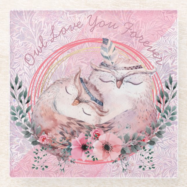 Dessous-de-verre En Verre Chouettes mignonnes (Devant)
