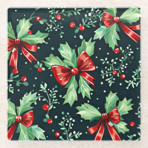Dessous-de-verre En Verre Christmas Holly Berry Motif