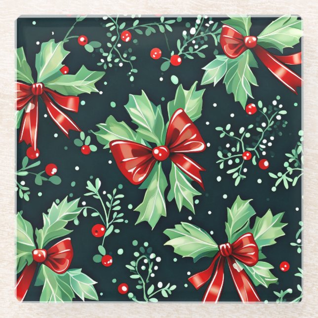 Dessous-de-verre En Verre Christmas Holly Berry Motif (Devant)