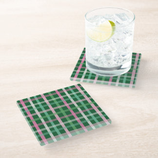 Dessous-de-verre En Verre Christmas Plaid - Green & Pink