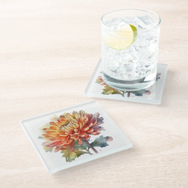 Dessous-de-verre En Verre Chrysanthème de la récolte d'or (Incliné)
