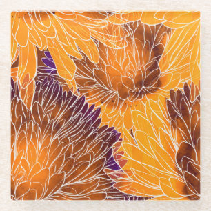 Dessous-de-verre En Verre Chrysanthème Japonais : Motif Sans Couture Aquarel