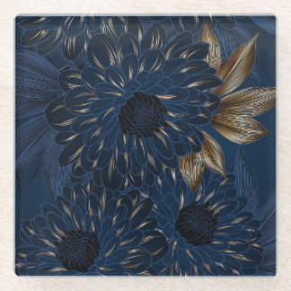 Dessous-de-verre En Verre Chrysanthèmes dessinés à la main, motif floral élé
