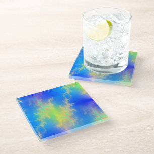 Dessous-de-verre En Verre Ciel bleu et boulons d'éclair jaune d'or