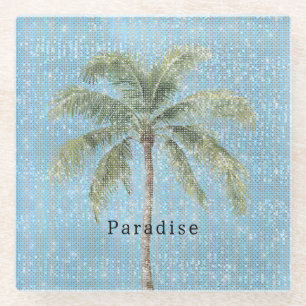 Dessous-de-verre En Verre Ciel Bleu Palmier Tropical Étincelle 