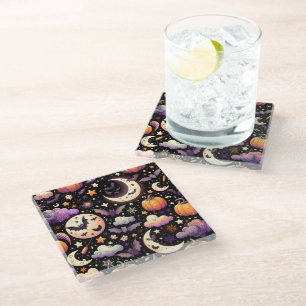 Dessous-de-verre En Verre Ciel nocturne fantaisiste d'Halloween