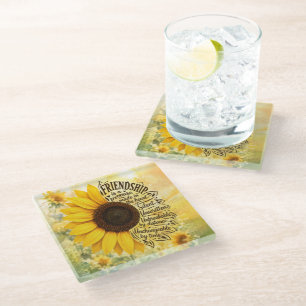 Dessous-de-verre En Verre Citation d'amitié tournesol