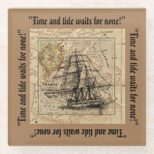 Dessous-de-verre En Verre Citation de barbe noire Time and Tide Boisson Coas