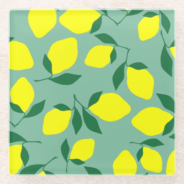Dessous-de-verre En Verre Citron simple, Arrière - plan vert. (Devant)