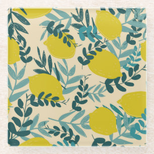 Dessous-de-verre En Verre Citrons et feuilles, arrière - plan vintage.