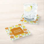 Dessous-de-verre En Verre Citrons, Oranges et Raisins Personnalisé Fruit<br><div class="desc">Ces dessous de verre joyeux ont un fond coloré de citrons,  d'oranges et de raisins. Ils peuvent être personnalisés avec votre texte.</div>