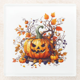 Dessous-de-verre En Verre citrouille drôle d'automne Halloween