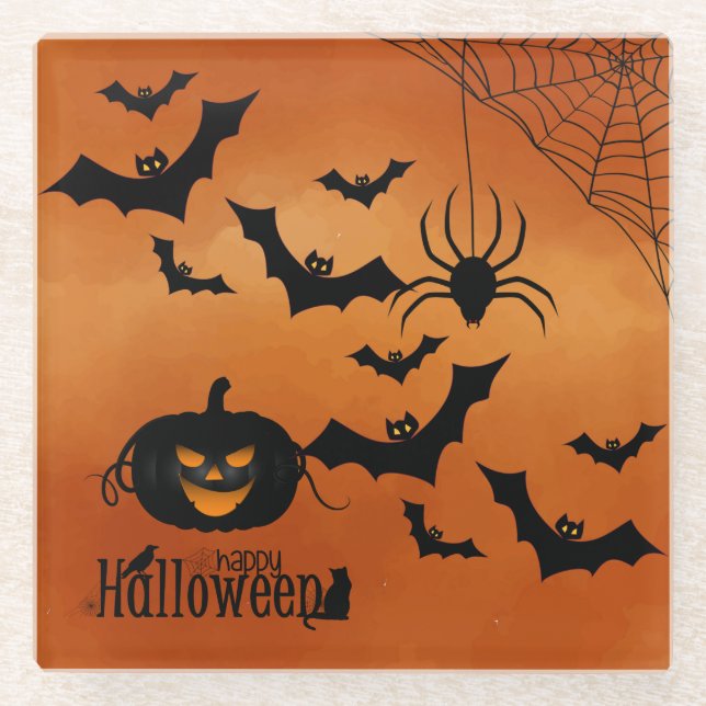 Dessous-de-verre En Verre Citrouille Effrayant Et Chauves-Fesses (Devant)