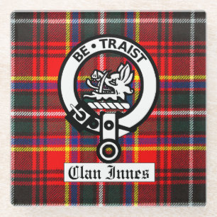 Dessous-de-verre En Verre Clan Innes Crest Badge et Tartan