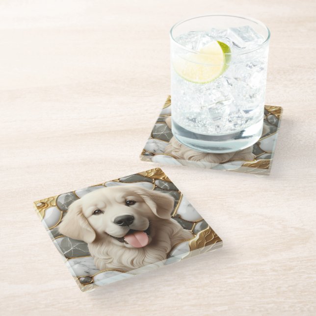 Dessous-de-verre En Verre Classic Golden Retriever Marble Harmony (Incliné)