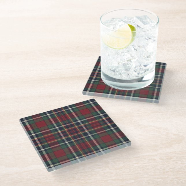 Dessous-de-verre En Verre Classic Red Dark Blue Green Plaid Pattern (Incliné)