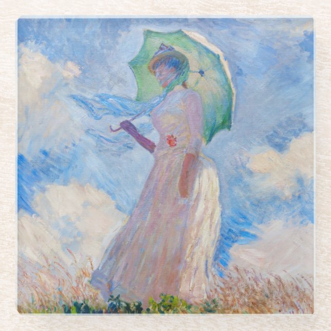Dessous-de-verre En Verre Claude Monet - Femme avec Parasol face à gauche (Devant)