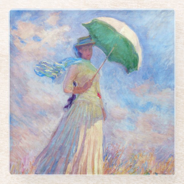Dessous-de-verre En Verre Claude Monet - Femme avec un parasol face à droite (Devant)