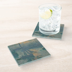 Dessous-de-verre En Verre Claude Monet Lever de soleil Marine Voilier Impres