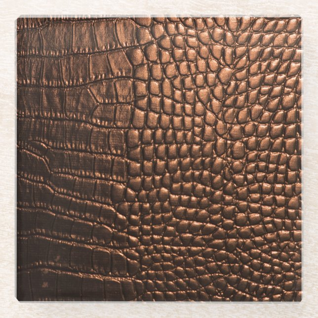 Dessous-de-verre En Verre Closeup : crocodile texture cuir. (Devant)