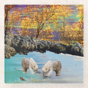 Dessous-de-verre En Verre Clubs D'Ours Polaires Pêche,