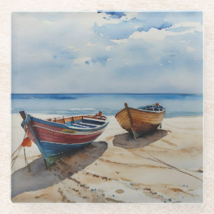 Dessous-de-verre En Verre "Coastal Calm" Un Aquarelle Reposant Paysage marin