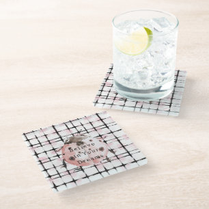 Dessous-de-verre En Verre Coccinelle rayée noir et rose