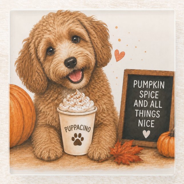 Dessous-de-verre En Verre Cockapoo Pumpkin Spice Puppaccino (Devant)