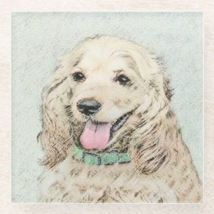 Dessous-de-verre En Verre Cocker Spaniel Buff Peinture - Art Chien original