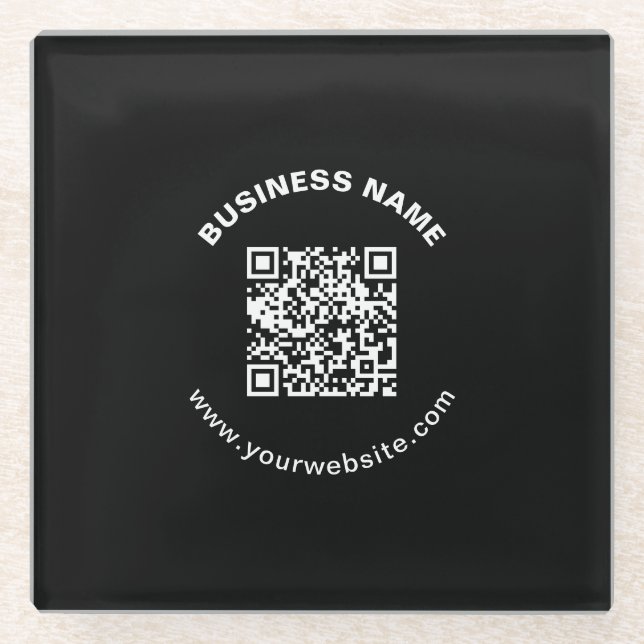 Dessous-de-verre En Verre Code QR avec nom d'entreprise Texte circulaire gra (Devant)