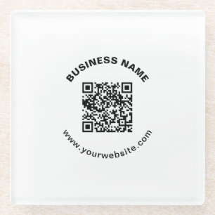 Dessous-de-verre En Verre Code QR avec nom d'entreprise Texte circulaire gra