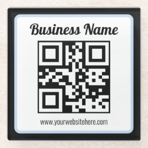 Dessous-de-verre En Verre Code QR éditable & Texte avec bordure bleu clair