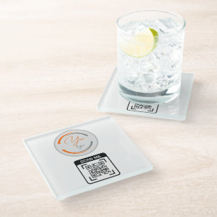 Dessous-de-verre En Verre Code QR Logo Simple Entreprise Blanc