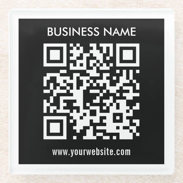 Dessous-de-verre En Verre Code QR modifiable (généré instantanément) | Noir (Devant)