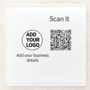Dessous-de-verre En Verre Code QR simple minimaliste ajouter un logo scanner