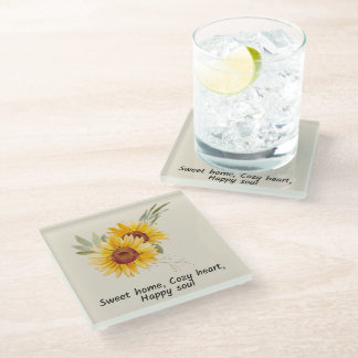 Dessous-de-verre En Verre Coeur Cosy Avec Dessous de verre Tournesol
