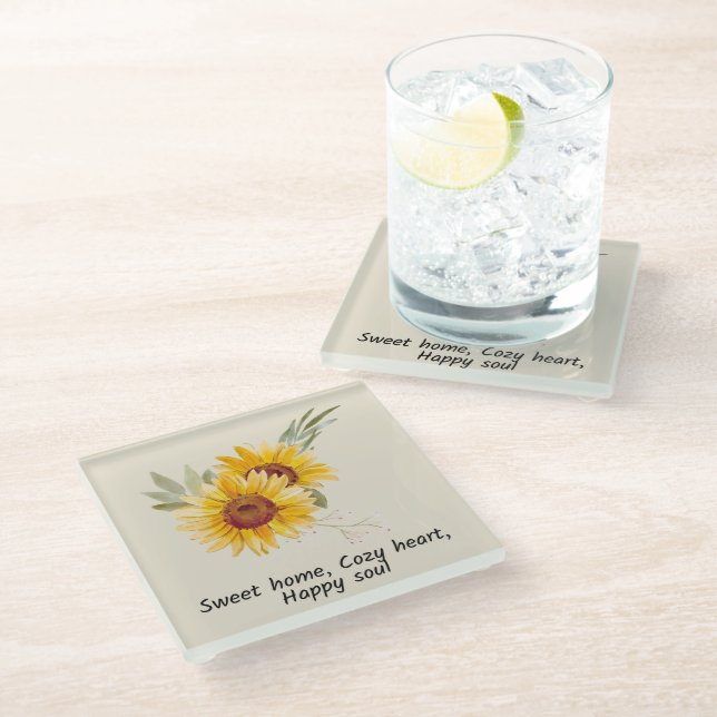 Dessous-de-verre En Verre Coeur Cosy Avec Dessous de verre Tournesol (Incliné)