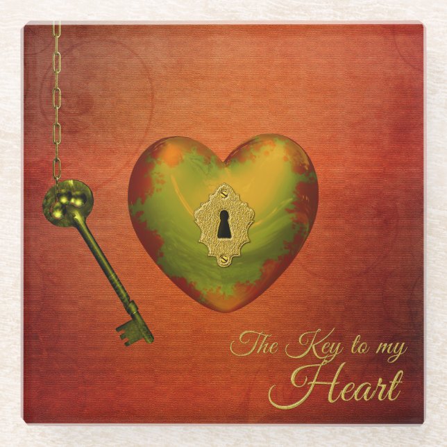 Dessous-de-verre En Verre Coeur d'or avec clé (Devant)