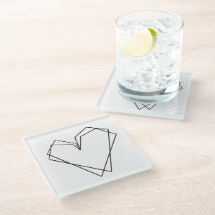 Dessous-de-verre En Verre Cœur double ligne noir et blanc simple