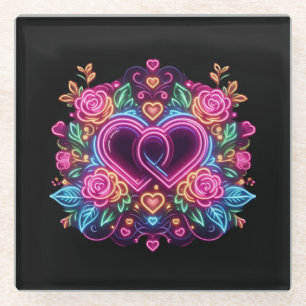 Dessous-de-verre En Verre Coeur néon coloré Saint Valentin