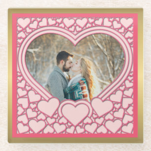 Dessous-de-verre En Verre Cœur Rose Élégant Joyeuse Saint-Valentin Élégant