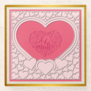 Dessous-de-verre En Verre Cœur Rose Élégant Joyeuse Saint-Valentin Élégant