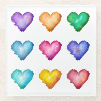 Dessous-de-verre En Verre Cœurs aquarelles multicolores
